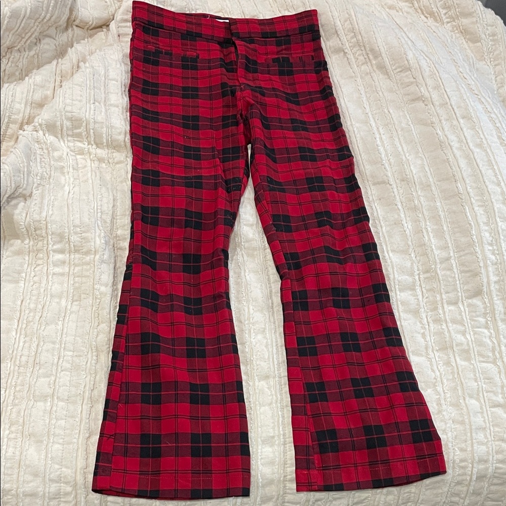 Zara Kids Red and Black Buffalo Bell Bottom Plaid Dress Pants